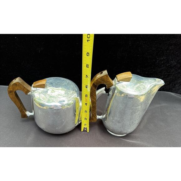 Vtg Picquot Ware Tea & Coffee Pots Wood Handle Mid Century Modern MCM England - Picture 6 of 12